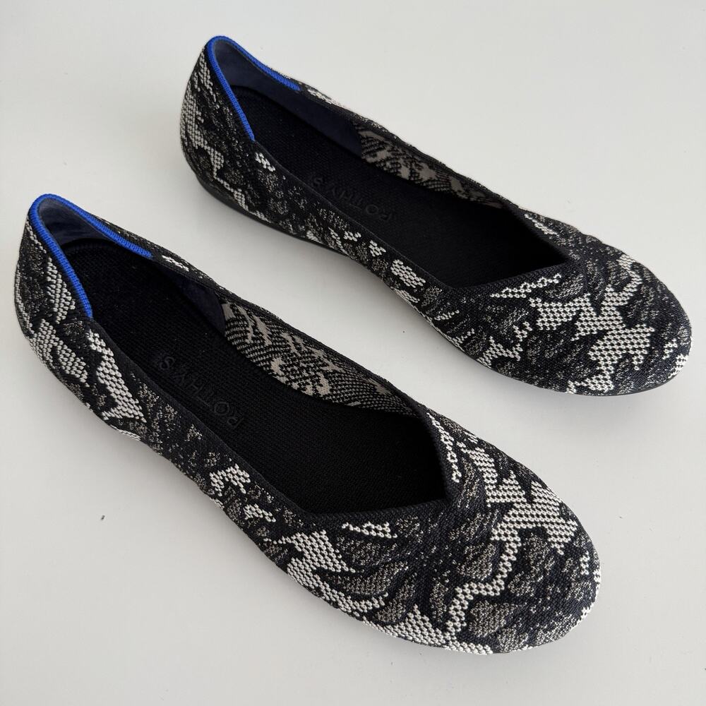 Rothy's The Flat Womens 10.5 Black Blue Chantilly Washable Slip On Shoes Comfort - Picture 2 of 14